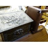 Repousse brass coal/log box and a rexine top footstool