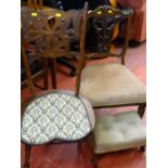 Good Edwardian bedroom chair with well carved central splat, a non-matching footstool and a