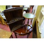 Reproduction mahogany single drawer hall table, a vintage pine style open corner cupboard and a