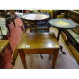 Vintage mahogany footstool and two reproduction tripod wine tables