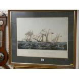 Framed tinted engraving of the Waterford Line Schooners, 'Alexander', 'Martha' and 'Rapid'