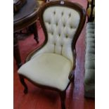 Reproduction mahogany button upholstered spoon back chair