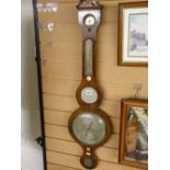 Early 19th Century banjo barometer with thermometer, mahogany cased with boxwood stringing