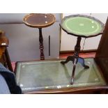 Glass topped Long John coffee table with tooled leather effect insert, a similar style wine table