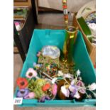 Crate of vintage brassware and other collectables