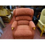 Lynton Grande dual rise and recline electric armchair, Boucle Rose upholstered and teak hand holds