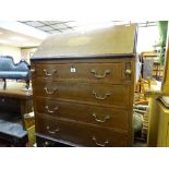 Crossbanded and inlaid mahogany fall front vintage bureau with swan neck brass handles