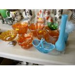 Collection of carnival and other colourful glassware