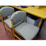 Two modern upholstered chairs and a stylish rectangular desk style table