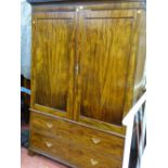 Victorian mahogany press cupboard with interior hanging space and single lower drawer (slight