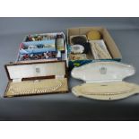 Collection of vintage costume jewellery and powder compacts with cased sets of simulated pearls