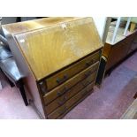 Vintage fall front bureau, a reproduction mahogany magazine table and a wine table