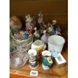 A parcel of figurines and china ornaments including Royal Worcester fruit decorated blush spill