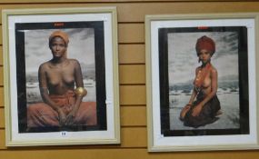 Two framed Pirelli portraits of semi-naked females Condition reports provided on request by email
