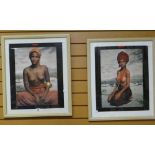 Two framed Pirelli portraits of semi-naked females Condition reports provided on request by email