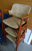 Set of three mid-century kitchen chairs with studded leatherette seats and backs Condition reports