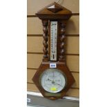 A vintage oak barometer thermometer Condition reports provided on request by email for this