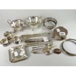 A parcel of silver including sugar basin, ring box, machine turned ash tray, tea knives ETC together