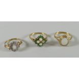 Three various 9ct set dress rings Condition reports provided on request by email for this auction
