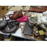 A quantity of mixed items including interesting hoof inkwell, cased flatware, loose cutlery,