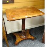 Antique mahogany tilt-top side table on turned pedestal on splayed footed base, 44 x 63 x 74cms high