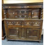 Eighteenth century and later Cardiganshire oak deuddarn having an arrangement of geometric drawers