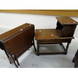 An antique Sutherland tea table and a reproduction box seat telephone table Condition reports