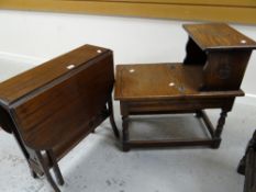 An antique Sutherland tea table and a reproduction box seat telephone table Condition reports