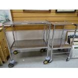 Medical-type two-tier trolley on wheels together with similar square section two-tier trolley (2)