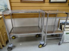 Medical-type two-tier trolley on wheels together with similar square section two-tier trolley (2)