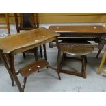 Oak circular occasional table together with similar rectangular table and mahogany occasional