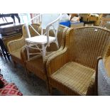 A set of three modern wicker armchairs and a vintage white part Loom chair Condition reports