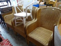 A set of three modern wicker armchairs and a vintage white part Loom chair Condition reports