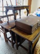 A vintage Revelation suitcase, two vintage drop leaf tables and a Long John coffee table Condition