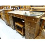 A vintage large pedestal clerking desk, 183cms wide Condition reports provided on request by email