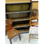 Painted and scrumbled finished open bookshelves together with Victorian hall chair and two further