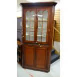 An antique farmhouse corner cupboard with glazed top Condition reports provided on request by