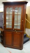 An antique farmhouse corner cupboard with glazed top Condition reports provided on request by
