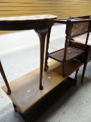 A lightwood Long John coffee table, tea trolley and half-moon table Condition reports provided on