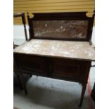 A vintage marble top inlaid mahogany wash-stand Condition reports provided on request by email for