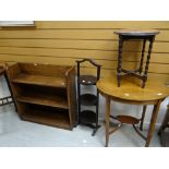Parcel of assorted furniture to include three-tier folding cake stand, open bookshelves, oval