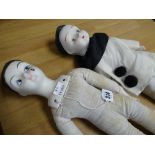 Two vintage Pierriot dolls with ceramic heads, hands and feet Condition reports provided on
