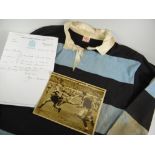 A 1950s CARDIFF RFC JERSEY NUMBER 2 ISSUED TO GARETH GRIFFITHS with traditional black and blue