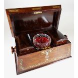NINETEENTH CENTURY INLAID ROSEWOOD TEA CADDY having foliate mother of pearl inlay to exterior with