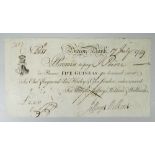 BRECON BANK FIVE GUINEAS "PROMISE TO PAY" WHITE BANK NOTE, NO 11/2081, dated 17 July 1789. Condition