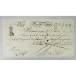 BRECON BANK "PROMISE TO PAY" FIVE GUINEAS WHITE BANK NOTE, dated 17 July 1789, No 11/2083. Condition