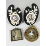 GROUP OF ASSORTED PORTRAIT MINIATURES to include hand painted oval depiction of a nurse in pierced