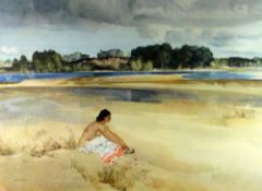 WILLIAM RUSSELL FLINT Frost & Reed coloured print - semi-clad female seated on the sand with