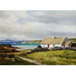 MAURICE C WILKS oil on canvas - Irish landscape, entitled verso 'Galway Cottage', signed, 44 x