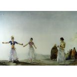 WILLIAM RUSSELL FLINT coloured print - depicting semi-clad females with onlookers in background,